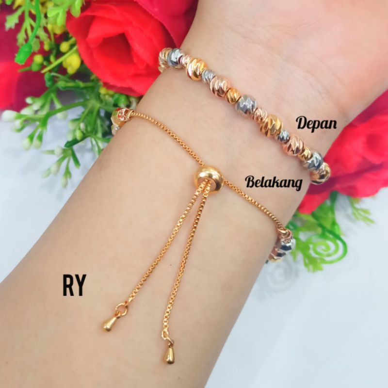 TERBARU GELANG TANGAN TITANIUM PRIA WANITA MOTIF PILIHAN LAPIS EMAS 24 K ANTI PUDAR