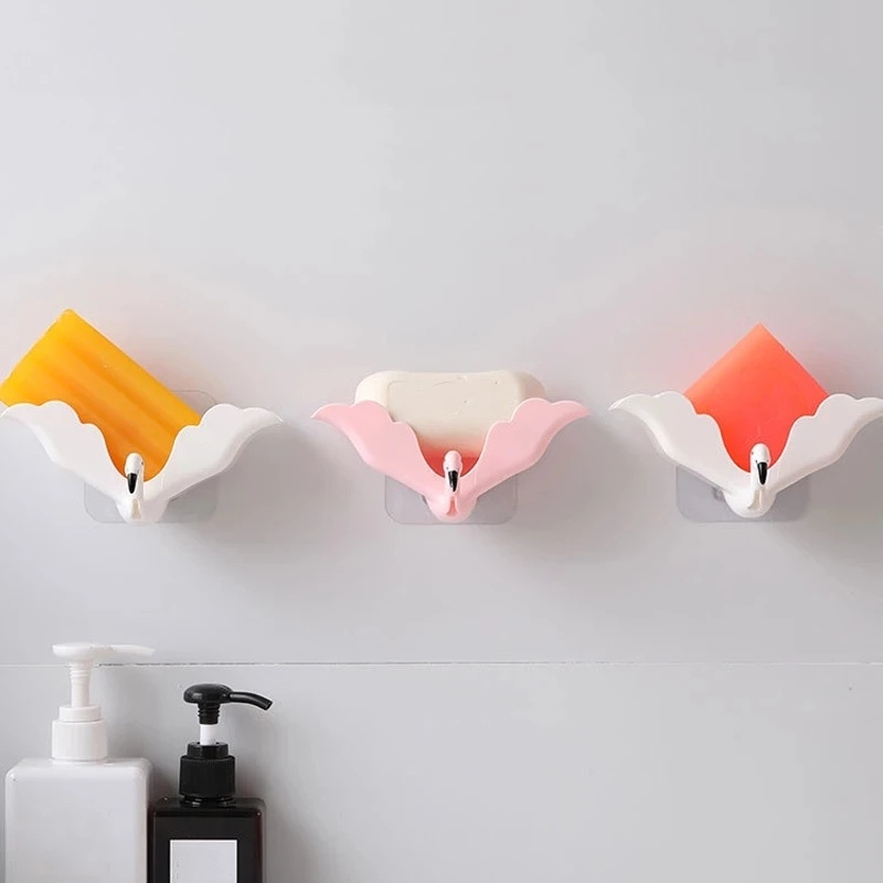 [Perforation-free Wall-mounted Flamingo Drain Soap Dish With Hooks] [Kitchen Dish Sponge Drain Storage Rack] [Kitchen &amp; Bathroom Accessories]