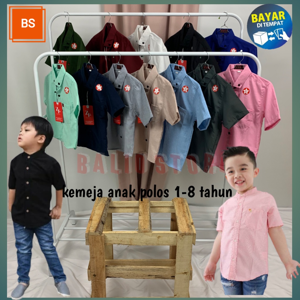 Fashion Baju Kemeja Anak Laki-laki Lengan Pendek Polos Kain Katun Adem Nyaman Warna Hijau Army