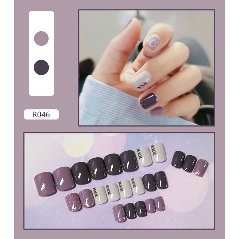 R041-r060 24pcs / box Kuku Palsu Full Cover Untuk Nail Art