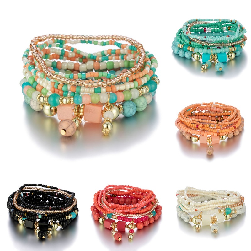 Set Gelang Multilayer Manik-Manik Warna-Warni Gaya Bohemian Untuk Wanita