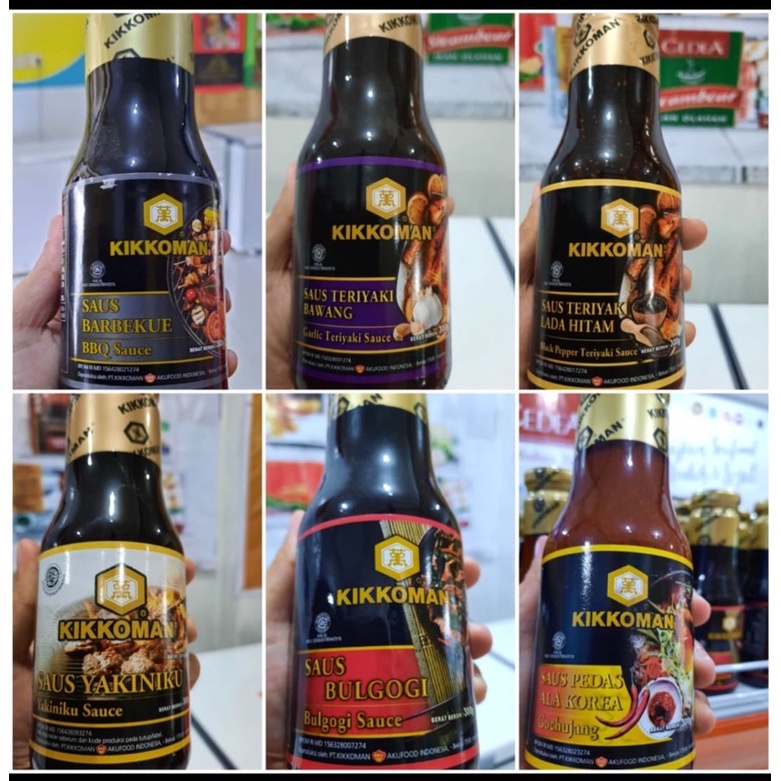 

SAOS KIKKOMAN barbeque,yakiniku,teriyaki lada hitam,saos pedas ala Korea,bulgogi