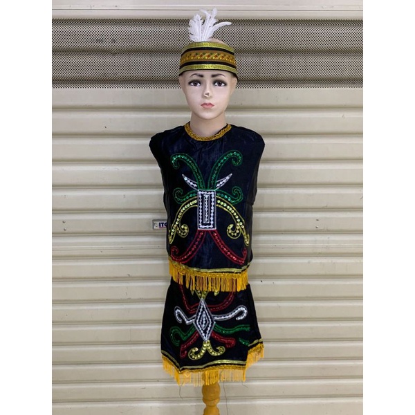 Baju adat Dayak anak cewek/ perempuan warna Hitam umur 3 - 5 Tahun l.