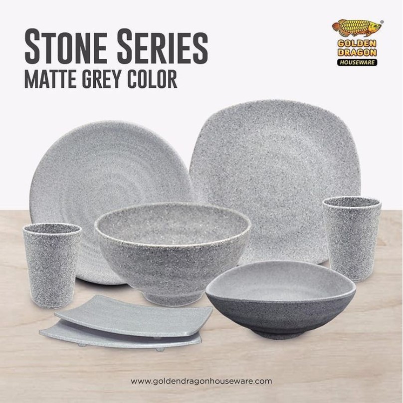 GOLDEN DRAGON GELAS ULIR DATAR MELAMINE B2303A ABU STONE SERIES GREY