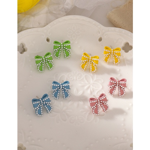 LRC Anting Tusuk Fashion C Yellow-GreenPearl Bow V5240X