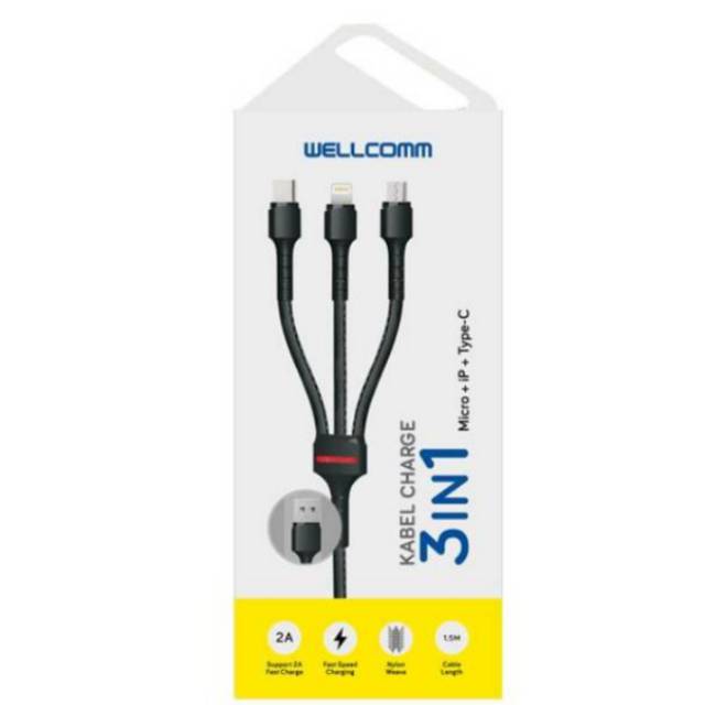 Kabel Data Wellcomm Fast Charging 3 in 1 Micro+ Iphone+Tipe C