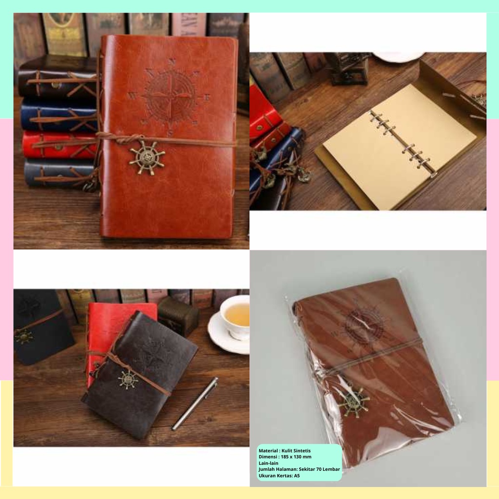 

PHANTACI Buku Catatan Binder Kulit Retro Compass Kertas A5 - ZB045