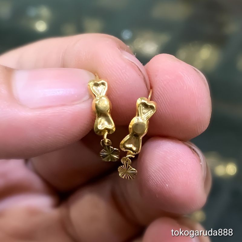 anting anak dan dewasa emas asli kadar 700 70% 16k 22 gold tanpa permata gantung bintang ringan