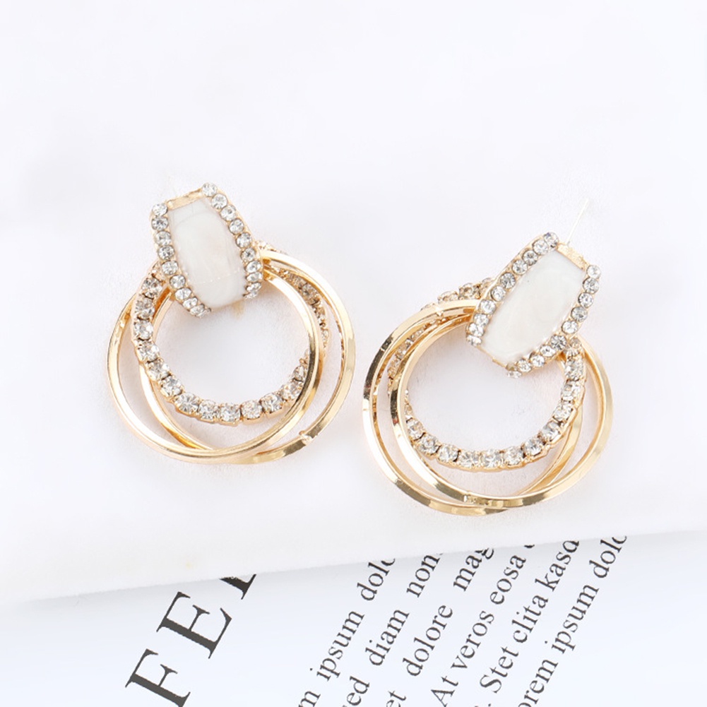 Hu Hu Hu Hu Hu Alat Bantu Pasang Kacamata♡ Anting Tusuk Gantung Desain Lingkaran Multi Layer Hias Berlian Imitasiglitter Untuk Wanita