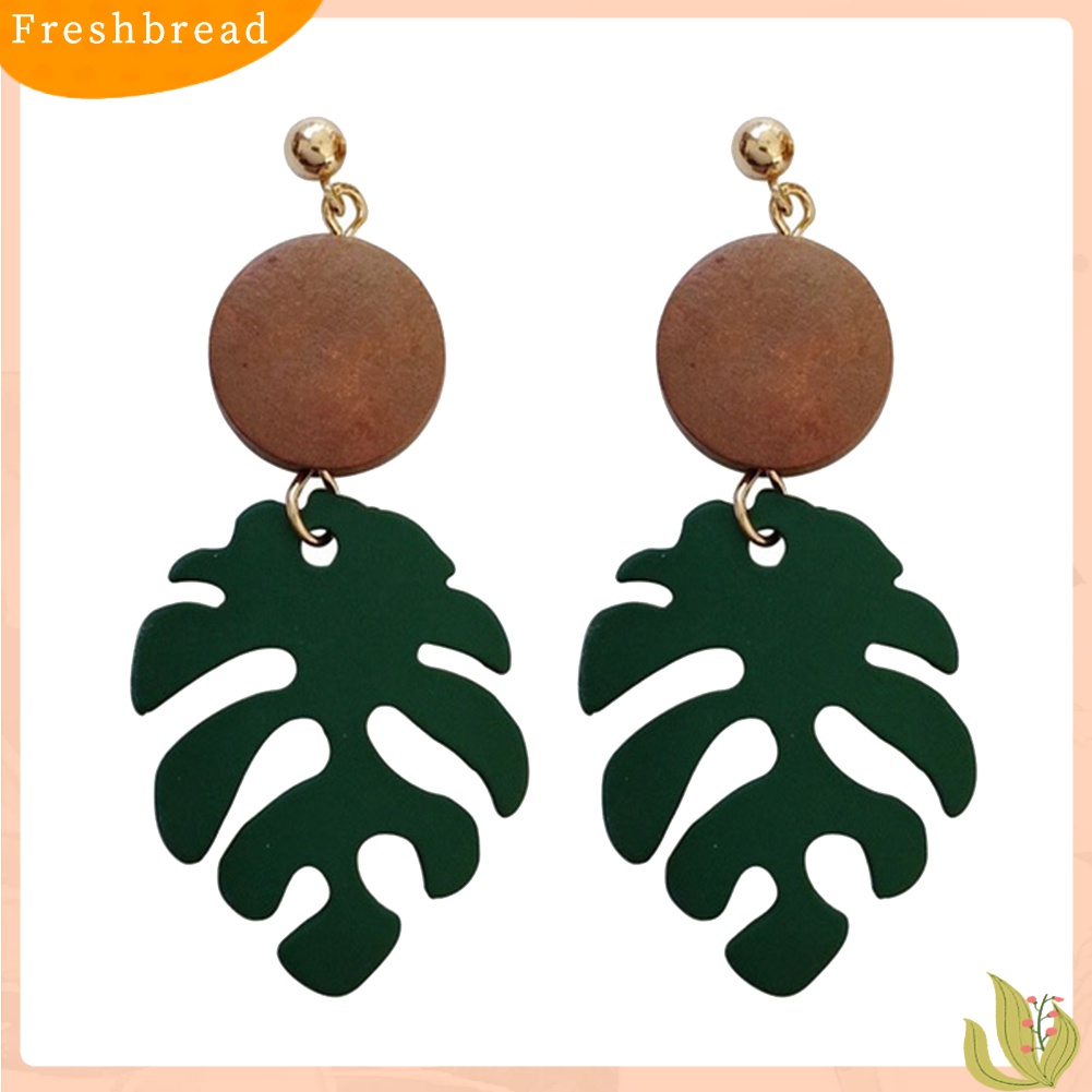 [TERLARIS]Bohemian Wooden Monstera Leaf Dangle Women Stud Earrings/Ear Clips Jewelry Gift