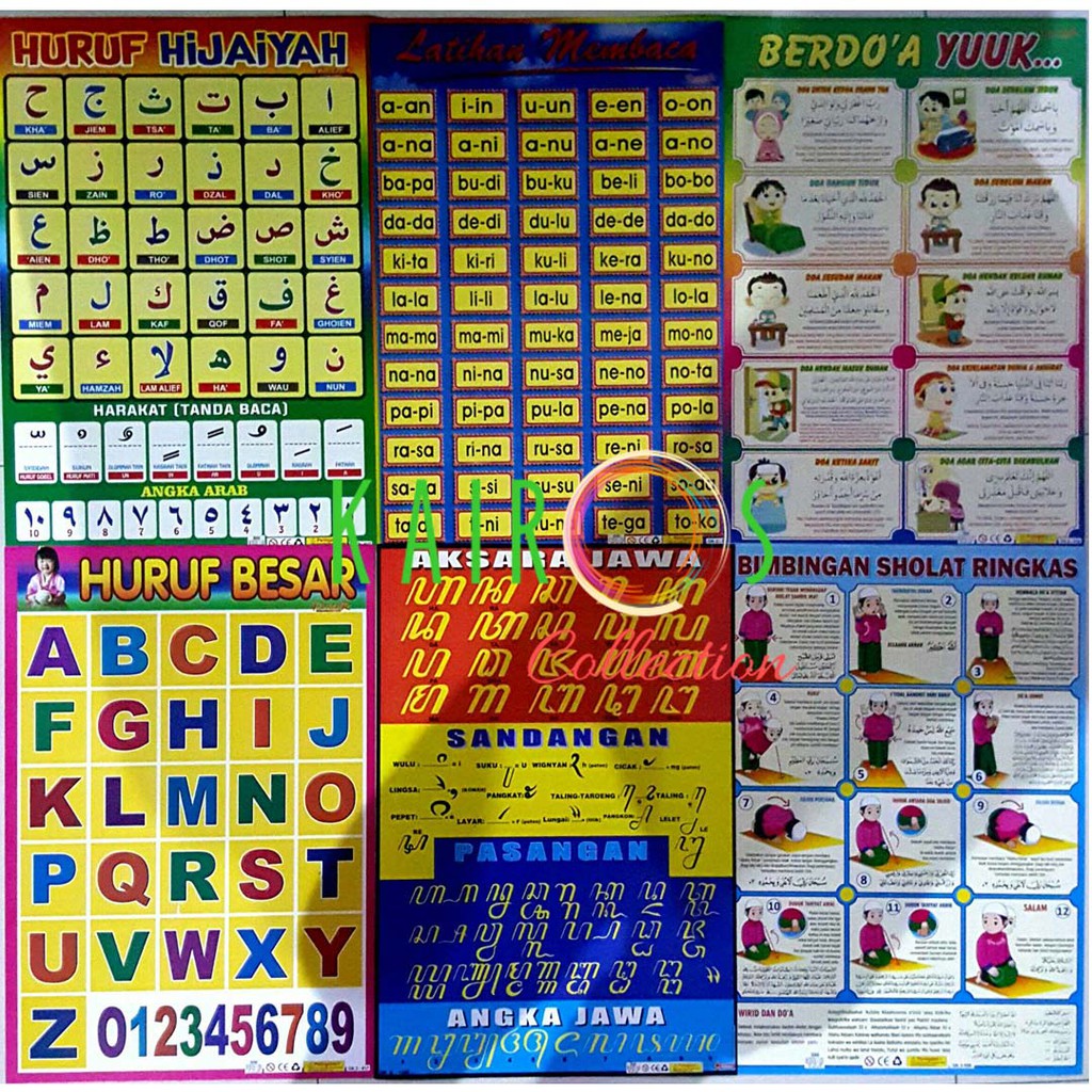 Poster Belajar Anak Pendidikan Isi 55 Pcs (Bonus 5 Poster Anak)