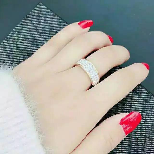 Cincin titanium mata 3 baris silver gold Anti karat selamanya