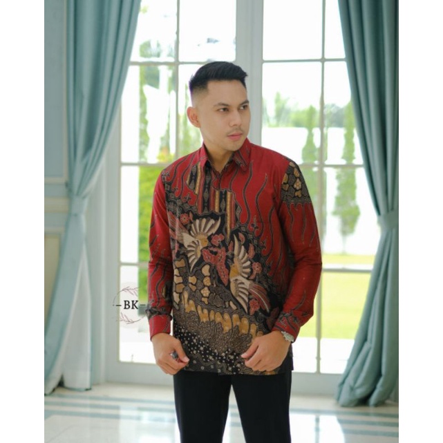 Batik pria kemeja batik lengan panjang m l xl xxl terlaris
