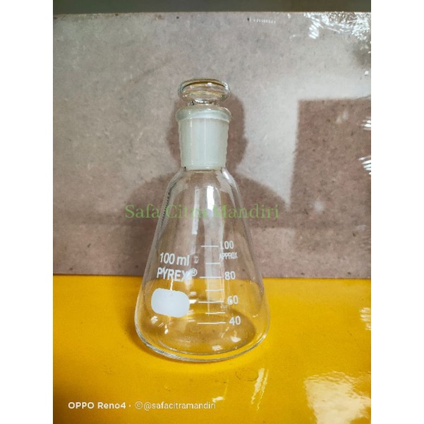 Erlenmeyer Flask 100ml with glass stopper / dengan tutup kaca Pyrex