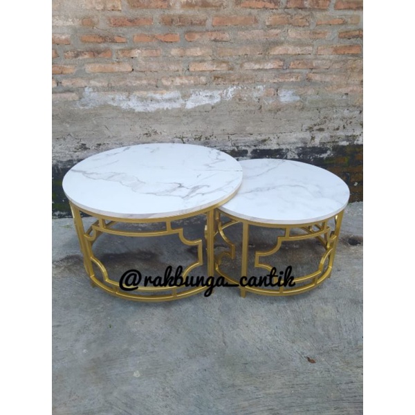 Meja ruang tamu besi minimalis motif marble