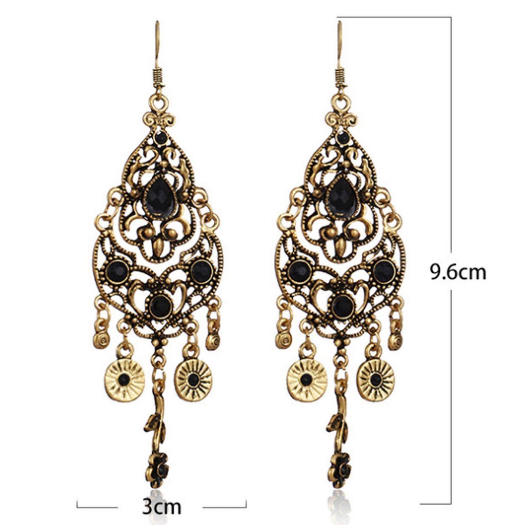 Lily Earrings Perhiasan India Etnik Berlian Imitasi Anting Menjuntai Panjang Vintage Alloy