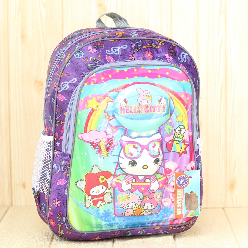 Tas Sekolah Anak Perempuan TK Lampu Hello Kitty Ungu Paud Sekolah Gambar Kartun Karakter Terbaru Lucu Premium SD SMP Mini Murah BT-21 Motif Karakter Berkualitas