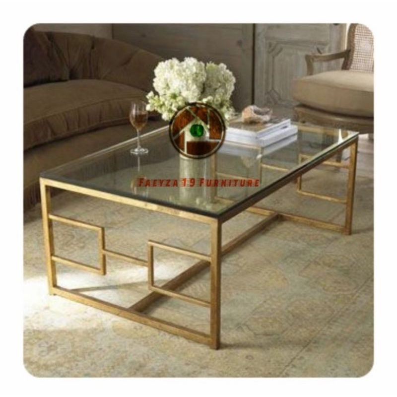 Meja tamu kaca rangka kaki stainlesh gold