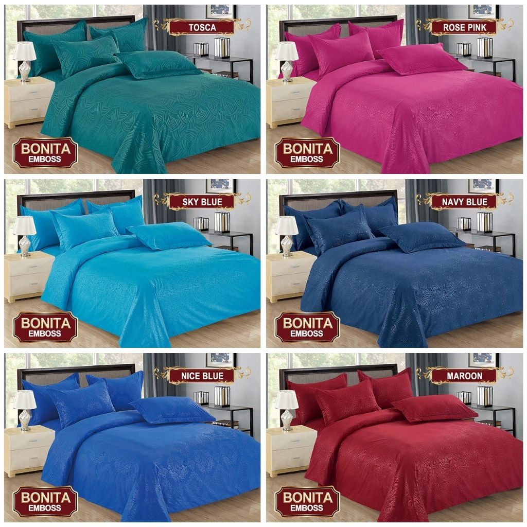 RC Bedcover Bonita Set Polos Emboss King Size 180x200 cm Bedcover Flat