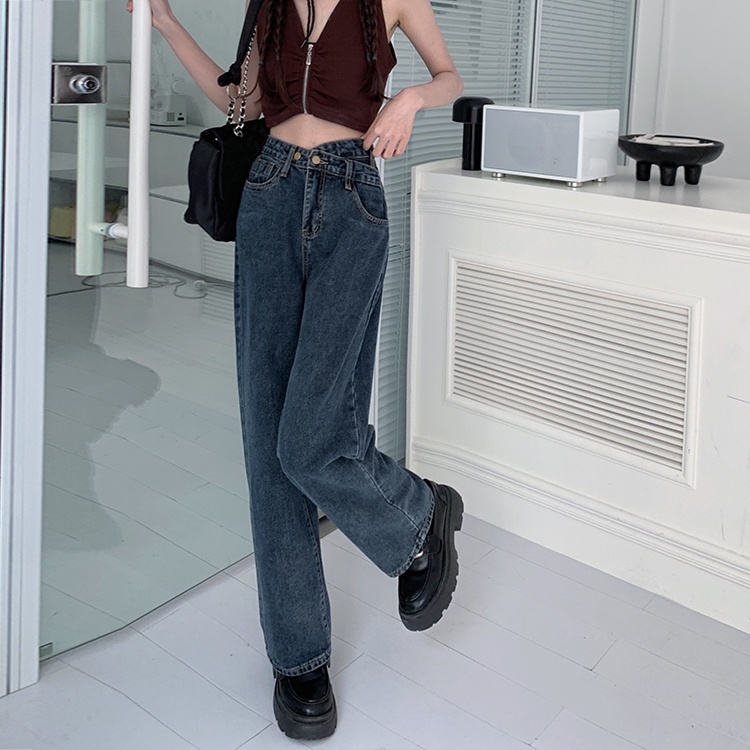 【xiaozhainv】Korean Style High Waist Loose Celana Jeans Wanita