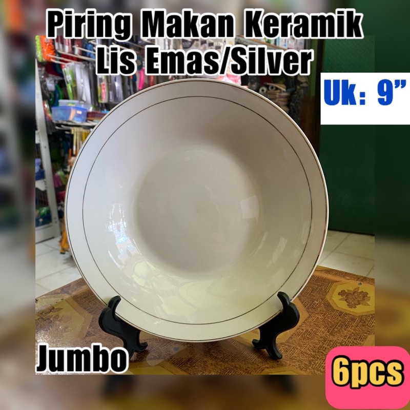 Piring Makan Keramik JUMBO 9” Putih Piring Makan Besar Lusinan