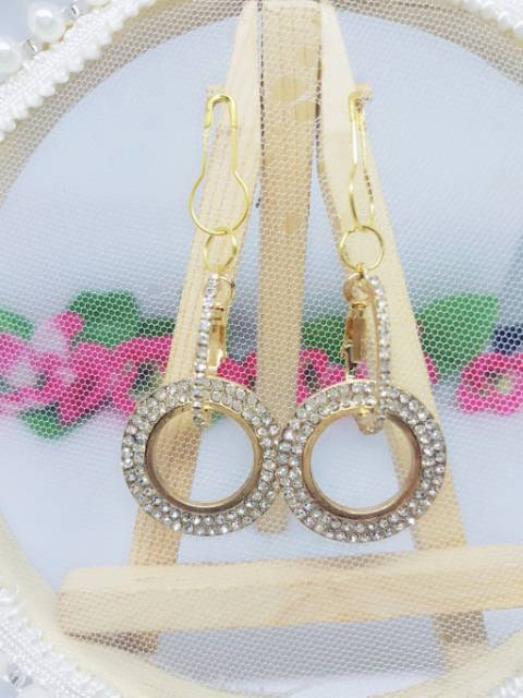 A102 Anting hijab juntai bulat full diamond_anting jilbab