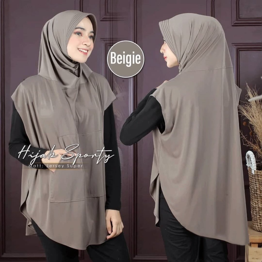 Falisha Saku Jilbab Khimar Hijab Sporty Lengan Saku Jersy Streach | Kerudung Olahraga Jumbo