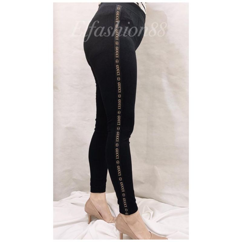 Celana Legging Wanita List Hitam GG