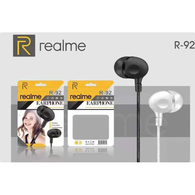 Earphone Realme 92 stereo bass music telfon headset mic