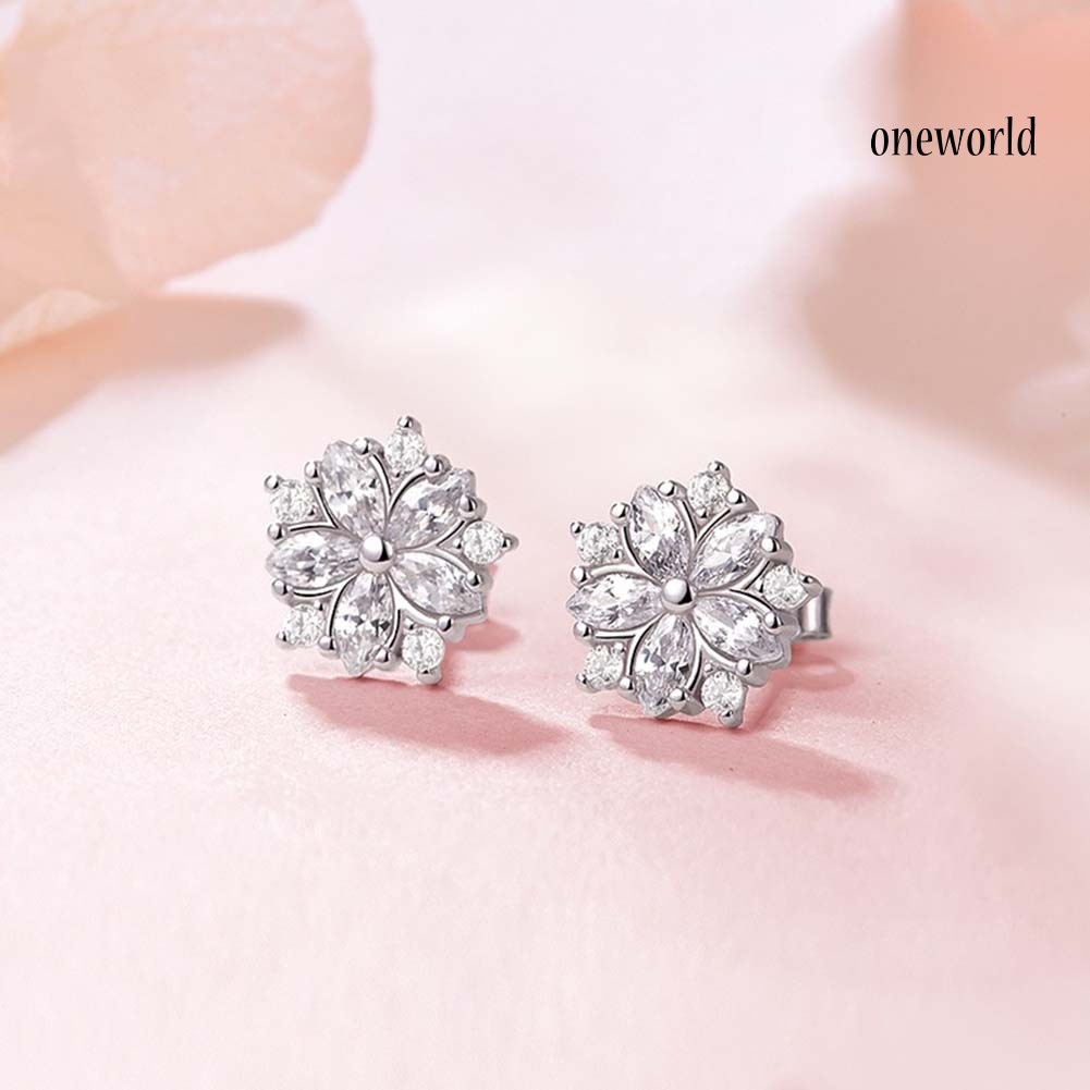 OW# Women Rhinestone Inlaid Sakura Flower Ear Stud Earrings Wedding Jewelry Gift