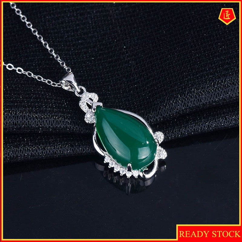 [Ready Stock]Green Chalcedony Bow Pendant Korean Style Simple Elegant