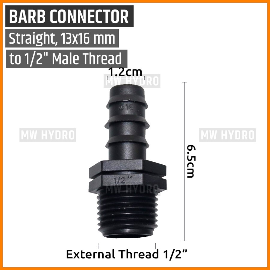 Male Connector 1/2 inch ke Selang PE 16 mm / 13 m