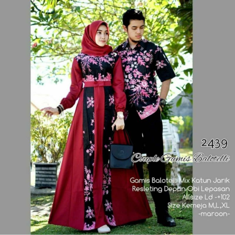 SAROJA BATIK Couple Batik Gamis Balloteli Cibulan Merah