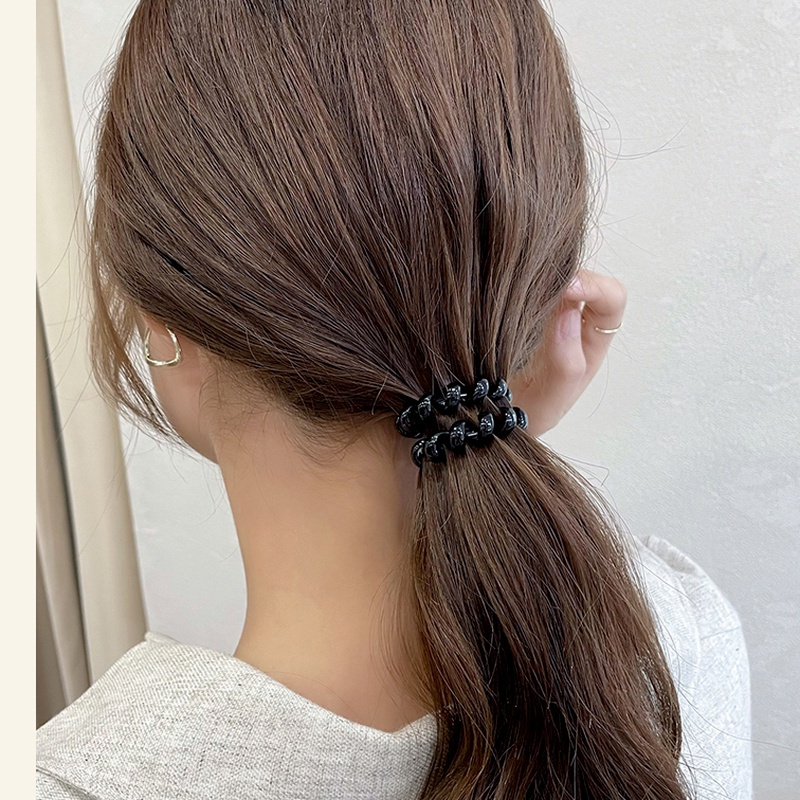 We Flower Ikat Rambut Spiral Elastis Warna Hitam Untuk Wanita