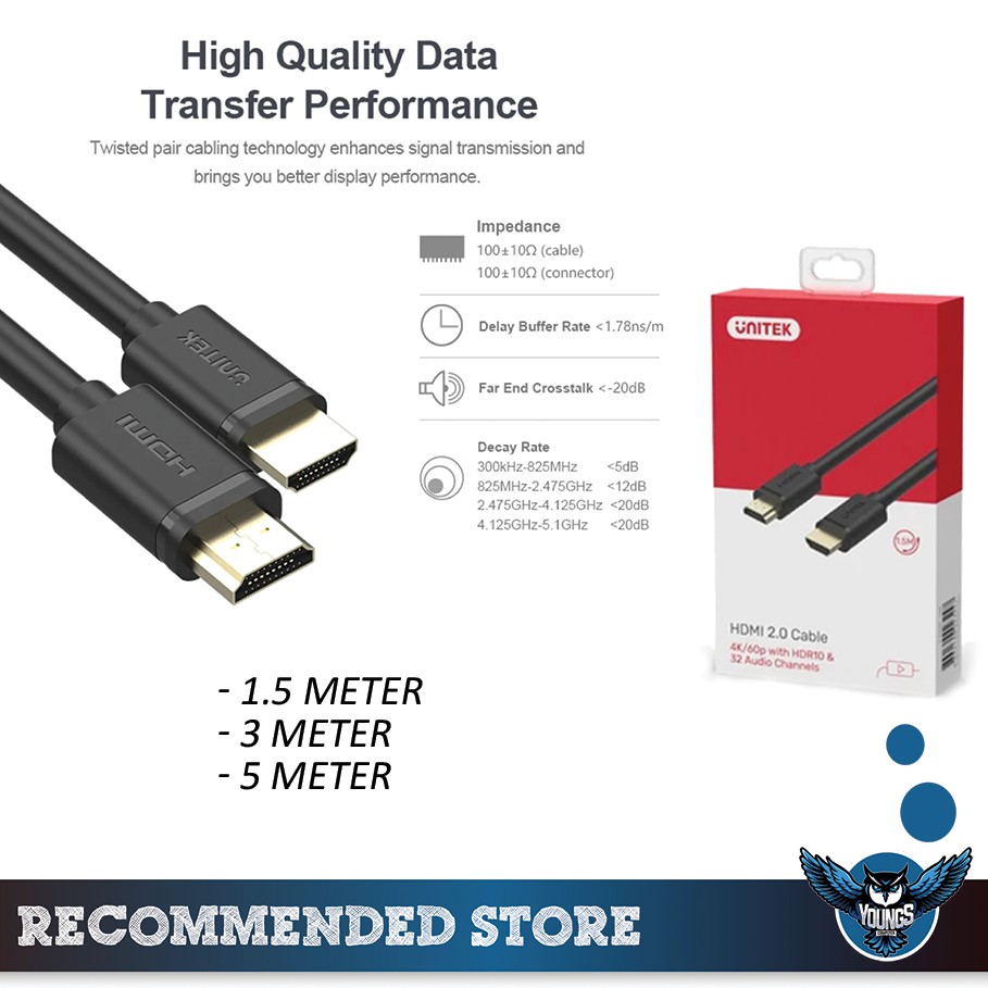 UNITEK HDMI 2.0 CABLE SUPPORT 4K 60Hz ULTRA HD KABEL HDMI (YC-137M)