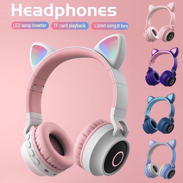 Headphone Wireless Cat Ear/ Headphone Kucing Lampu Warna Warni