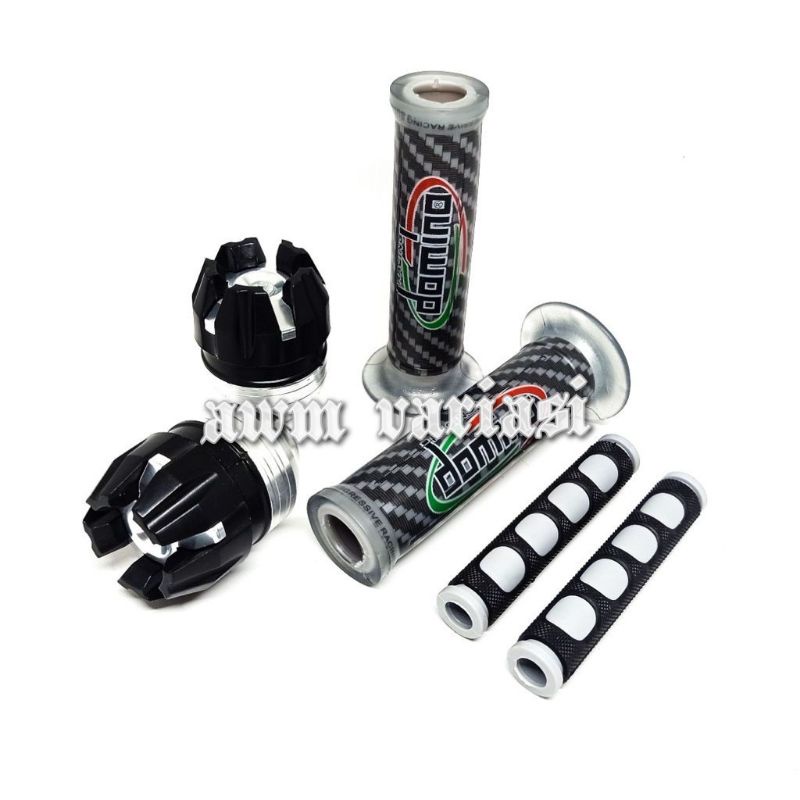 PAKET Handgrip Grip Domino Carbon Variasi Motor termurah + Jalu as roda depan buah naga + Karet handle rem - model terbaru - matic dan bebek - universal