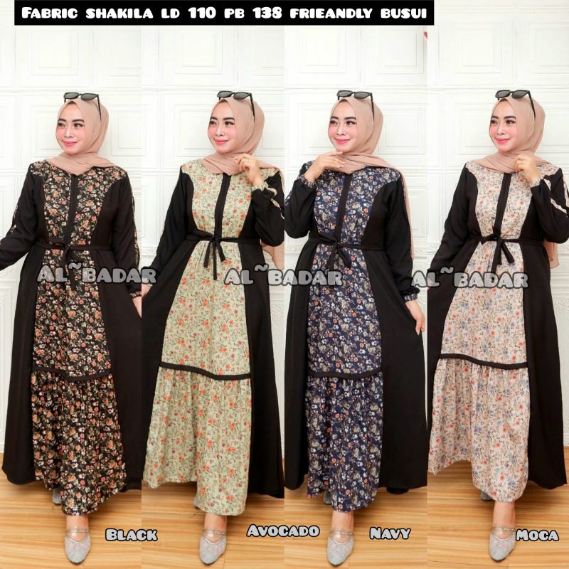 Dress Syakilla motif Bunga mix Polosan| Gamis motif Bunga | Fashion Muslim | Dress |