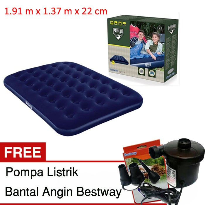Kasur Udara / Kasur Tiup BESTWAY DOUBLE 67002 FREE Pompa Listrik Bestway + Bantal Kepala Bestway