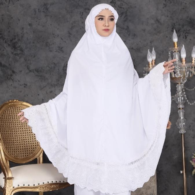 Mukena Dewasa Putih Polos Renda Bordir | Mukena Aisyah | Mukena Putih