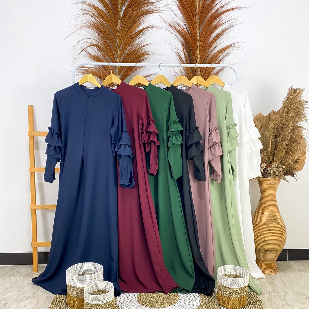 Jenna Dress Gamis Polos Rempel Tangan LD 104 110 Size M/L XL Shakila Armani - Dress Muslimah Wanita Syari Terbaru - Dress Gamis Polos Payung - Dress Premium - Gamis Kondangan - Gamis Seragam - Gamis Pengajian COD By Zenic id