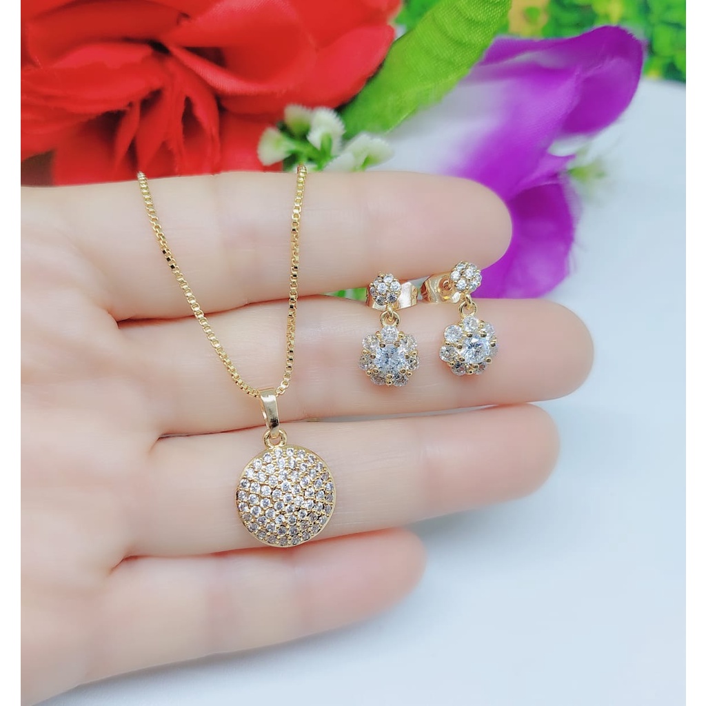 Set perhiasan kalung dan anting permata lapis emas 0253,0254