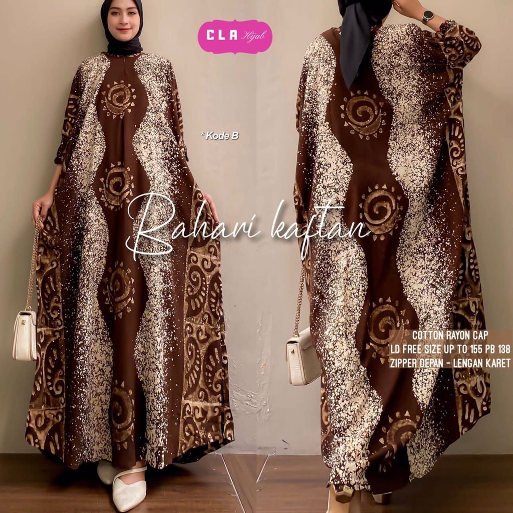 Batik A W - Bahari Kaftan Wanita Jumbo XXXXL Motif Cap Malaman Busui Resleting Lengan Smok 3/4 Gamis Rayon Jumbo Kaftan Terbaru