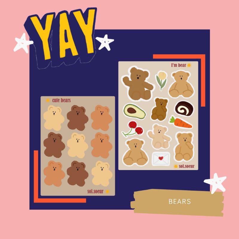 

Bears Sticker/Sticker Beruang/Deco Sticker Sheet Lucu