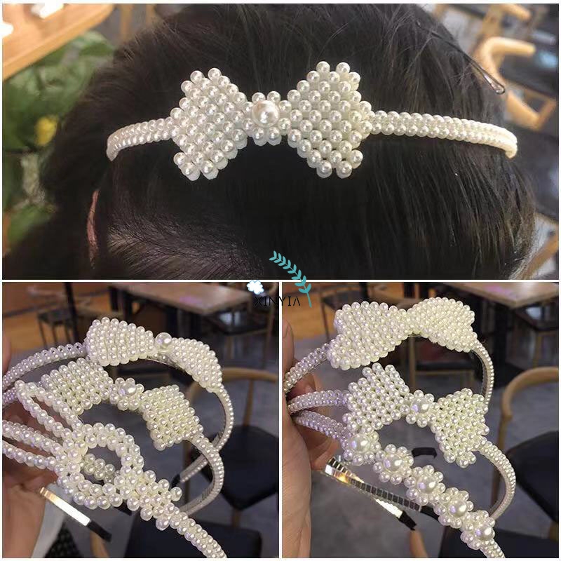 Aksesoris Rambut Bandana Dengan Hiasan Mutiara Gaya Korea Untuk Anak Perempuan