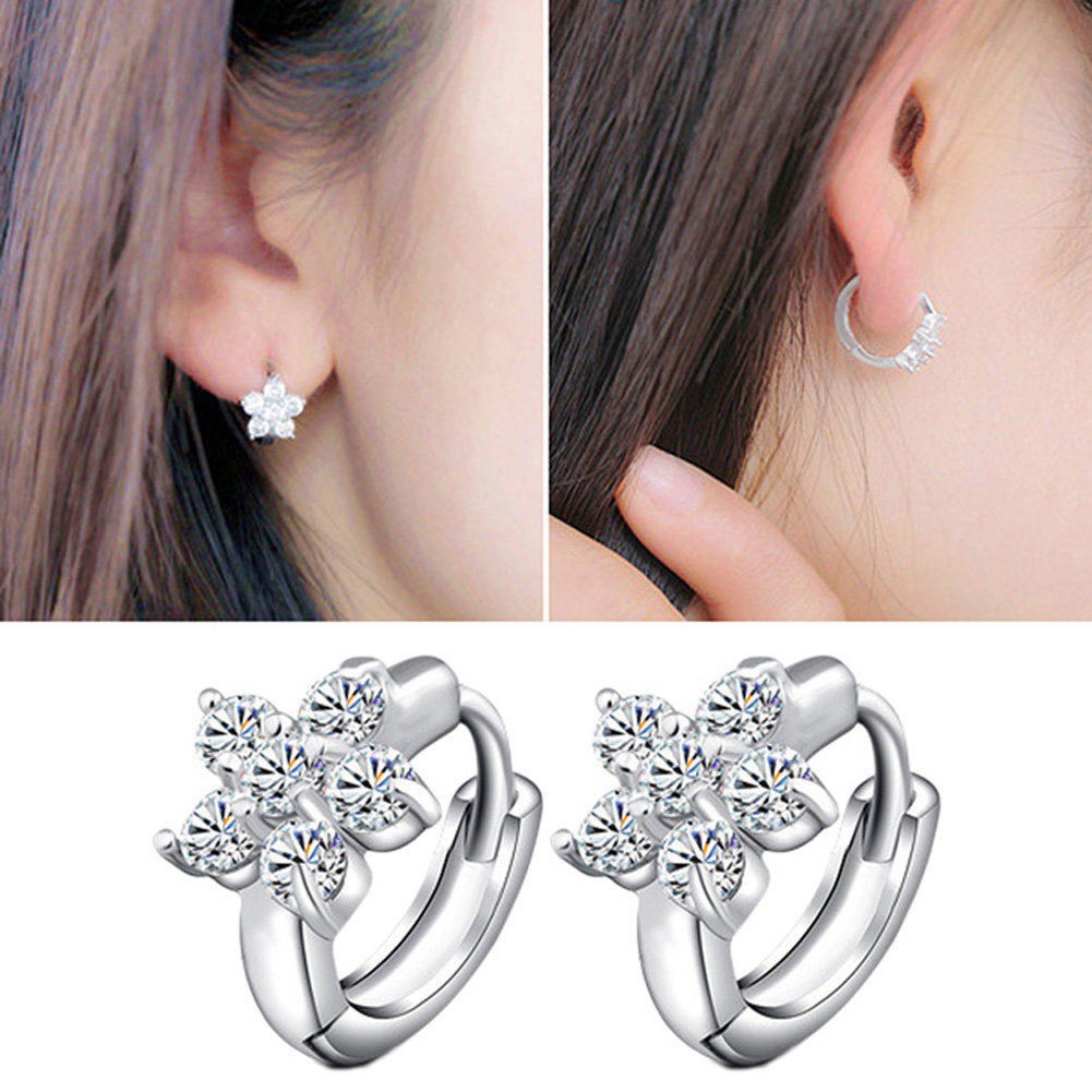 Anting Tusuk Sterling Silver 925 dengan Zircon Bentuk Snowflake untuk Wanita