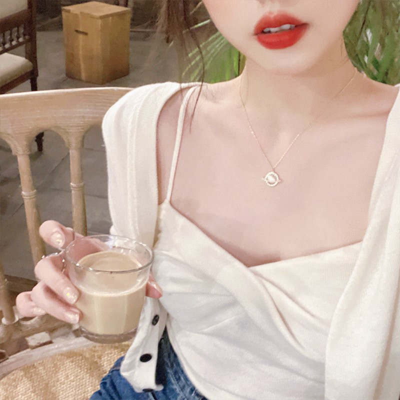 Kalung Rantai Dengan Liontin Planet Gaya Korea Untuk Wanita