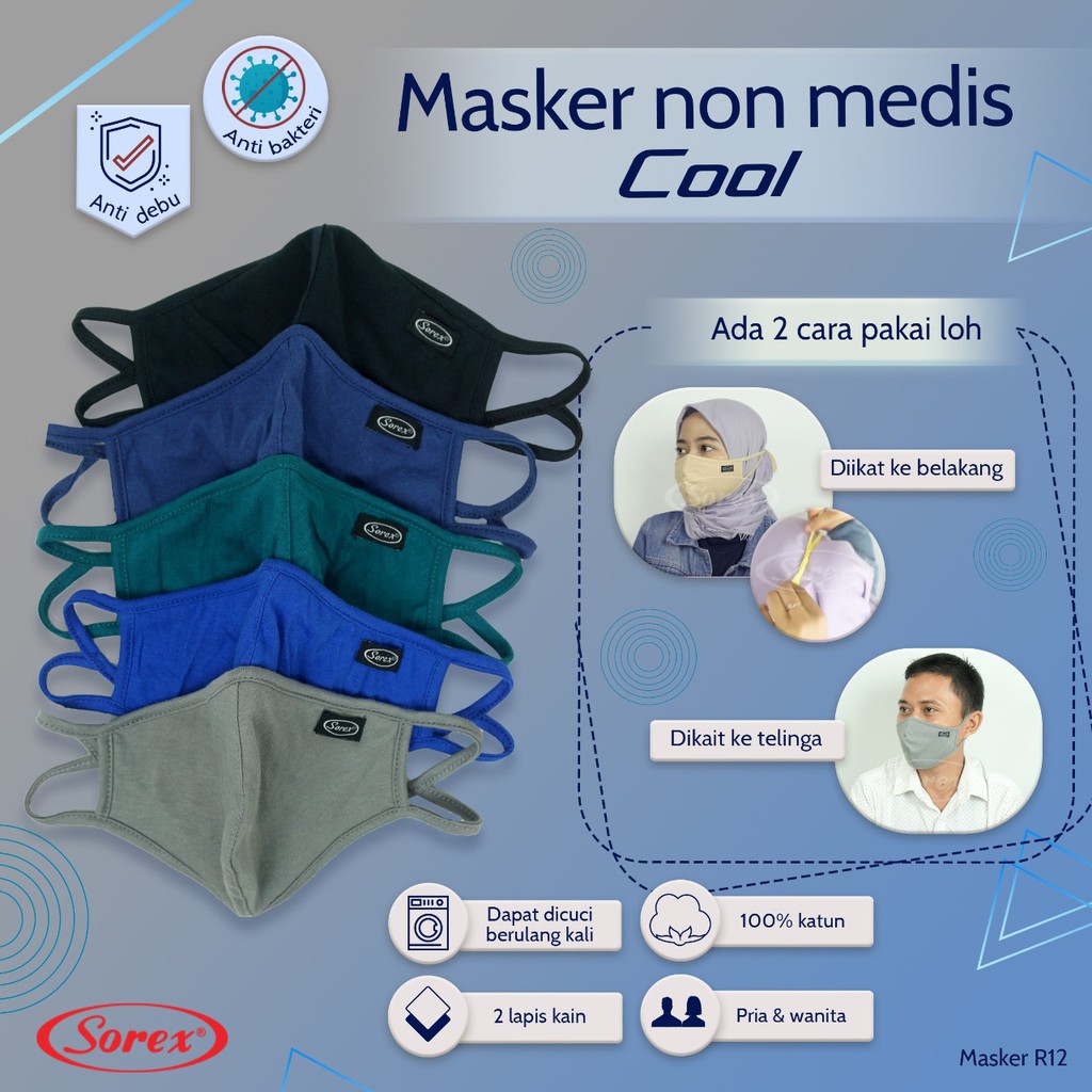 Masker Non Medis Sorex R12 Polos Warna Gelap | Masker Kain Lapis 2 |tx