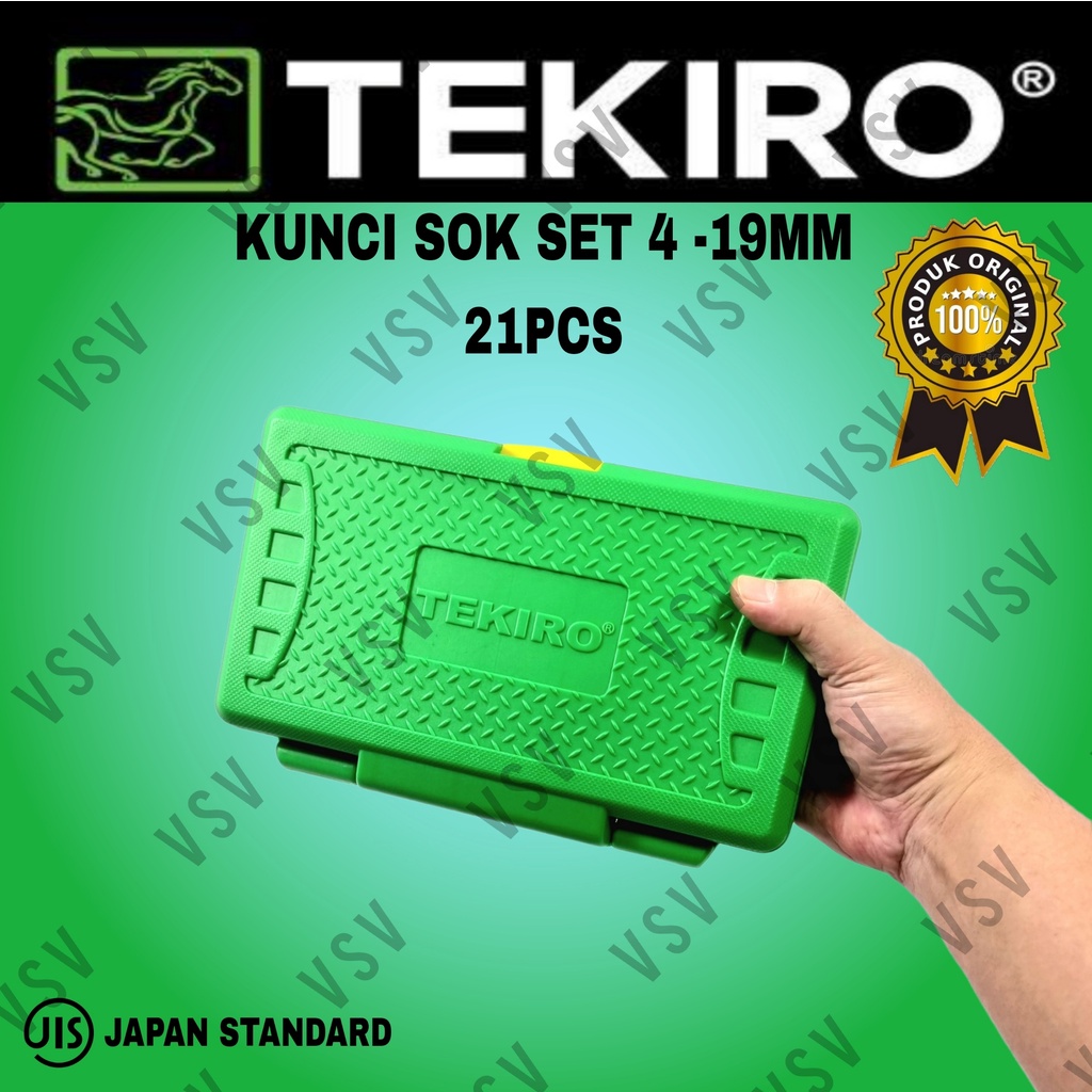 TEKIRO Kunci Sok set 4-19mm 21pcs 1/4&quot;-3/8&quot; Drive Hand Socket set 21pcs