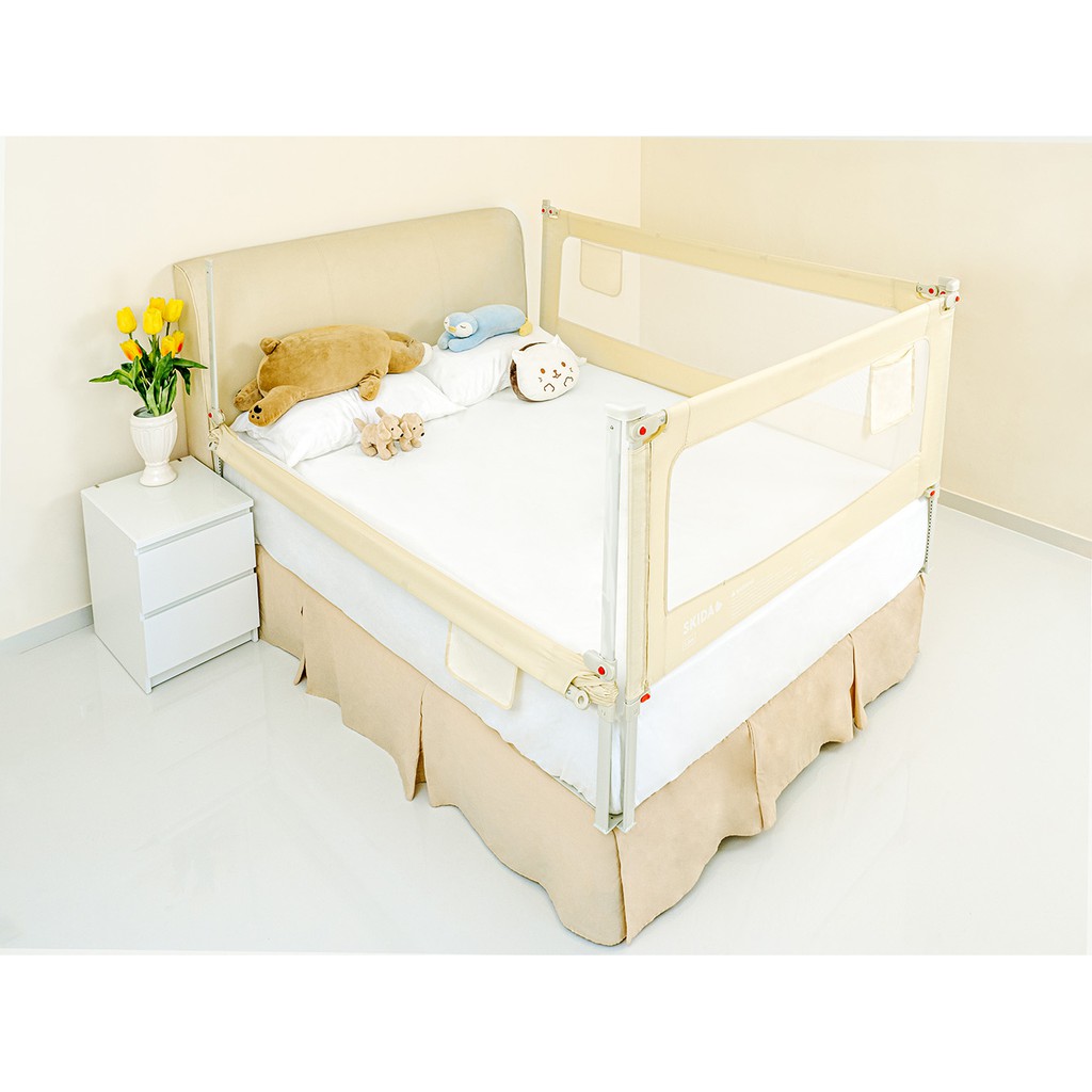 Skida 160cm Extra Tall Slide Down Bedrail Pagar Pengaman Ranjang Kasur Anak Bayi - Beige / Grey